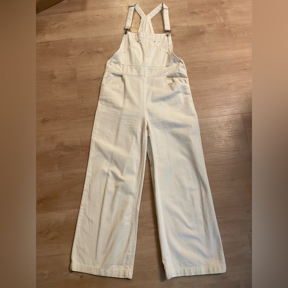 MANGO WIDE LEG WHITE OVERALLS (M)
